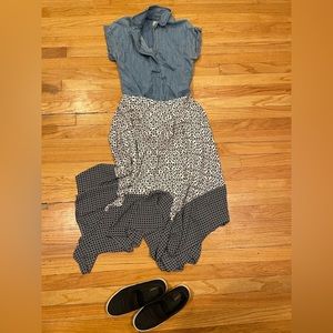 Banana Republic Handkerchief Midi Skirt Mixed Black & White Print, Size 2